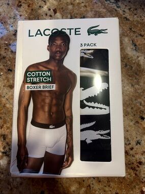 Lacoste Men’s Cotton Stretch Boxer Briefs - White & Black (3 Pack)